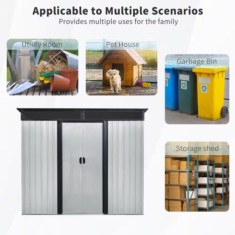 8 Ft. W X 6 Ft. D Metal Shed with Double Door and Window Transparent Plate (48 Sq. Ft.)