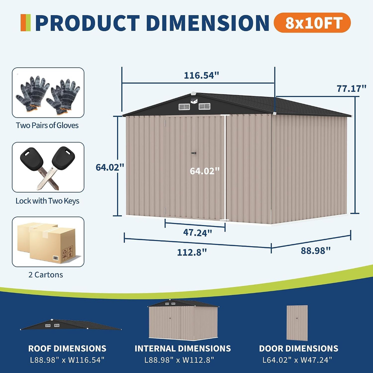8X10 FT Metal Shed Outdoor Storage Shed with Solar Light, Lockable Door, Air Vents, Utility Sheds & Outdoor Storage, Durable outside Storage Sheds for Backyard Patio Lawn
