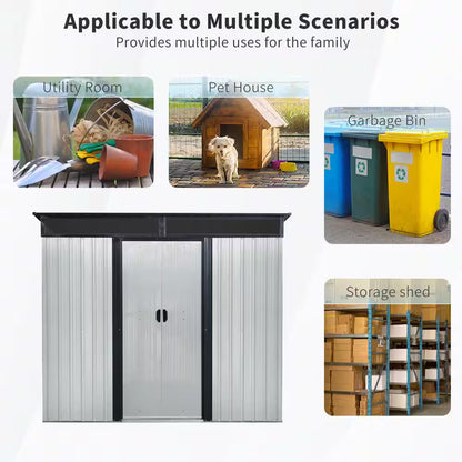 8 Ft. W X 6 Ft. D Metal Shed with Double Door and Window Transparent Plate (48 Sq. Ft.)