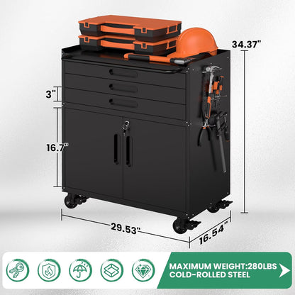 4-Piece Garage Storage Cabinet Set,Heavy Duty Metal Garage Cabinets System Workshop Set with 2 * Tall Tool Cabinets + 2 * Rolling Tool Cabinet