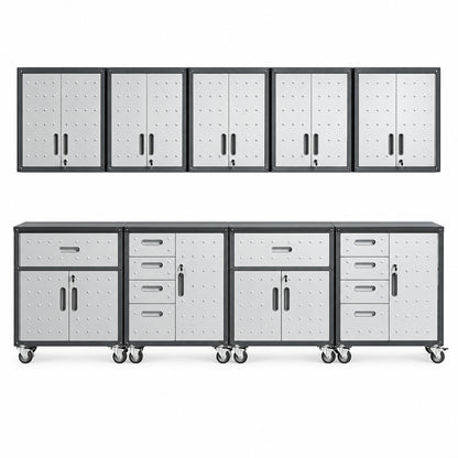 Garage Cabinet System | Heavy Duty Steel All-In-One Modular Garage Cabinet Set for Ultimate Workshop Organization | Easy Assembly Garage Storage Cabinets & Tool Bench