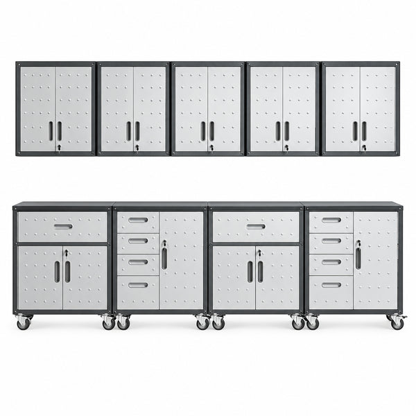 Garage Cabinet System | Heavy Duty Steel All-In-One Modular Garage Cabinet Set for Ultimate Workshop Organization | Easy Assembly Garage Storage Cabinets & Tool Bench