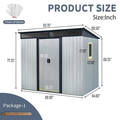 8 Ft. W X 6 Ft. D Metal Shed with Double Door and Window Transparent Plate (48 Sq. Ft.)