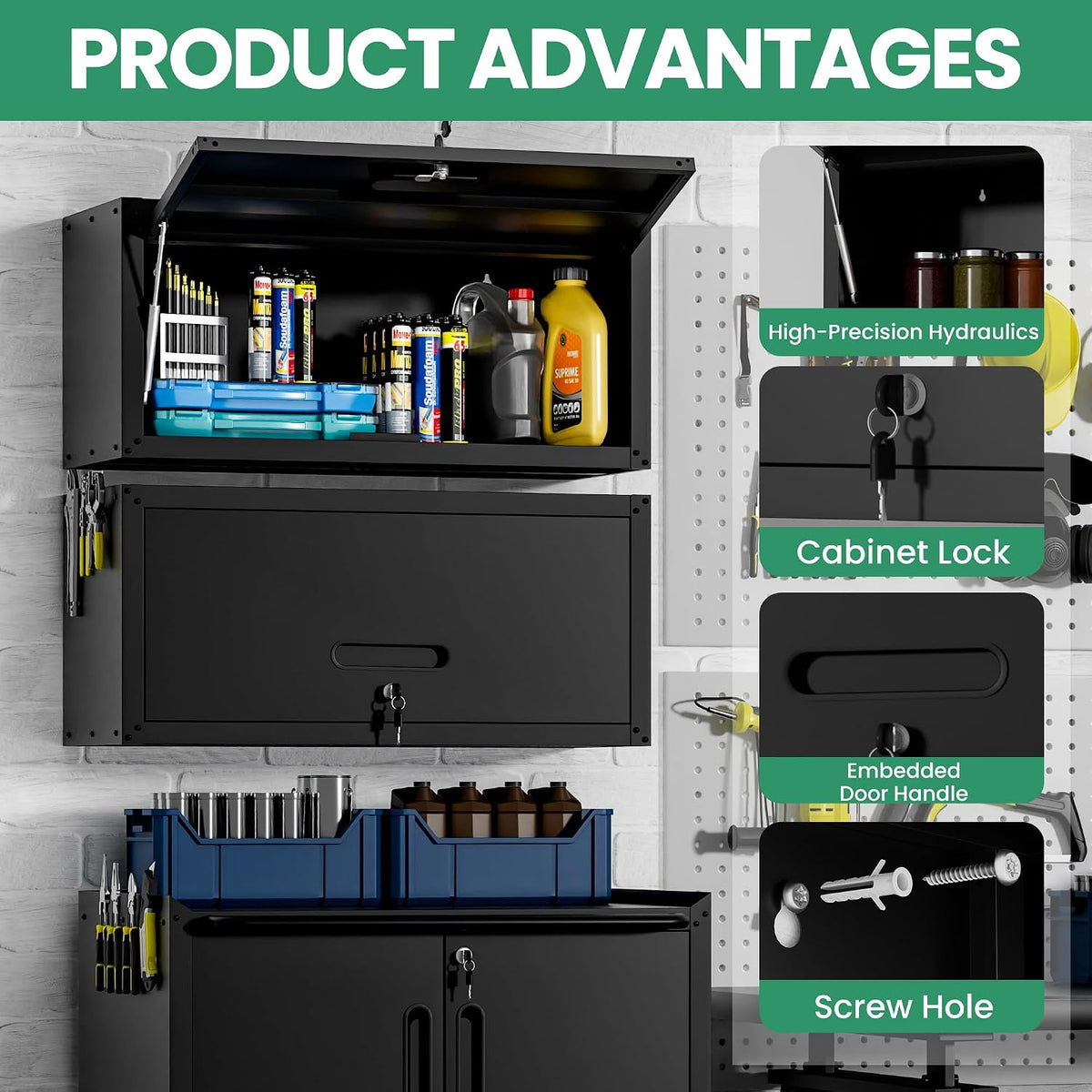 Garage Cabinet System | Heavy Duty Steel All-In-One Modular Garage Cabinet Set for Ultimate Workshop Organization | Easy Assembly Garage Storage Cabinets & Tool Bench