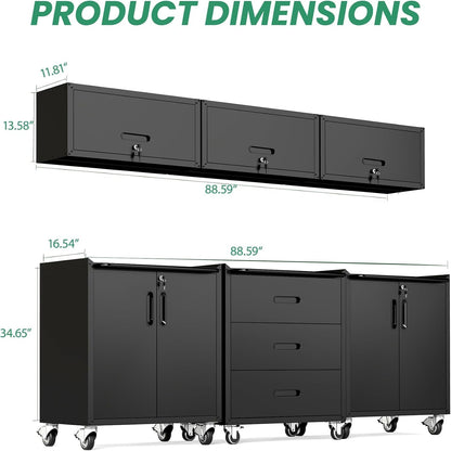 Garage Cabinet System | Heavy Duty Steel All-In-One Modular Garage Cabinet Set for Ultimate Workshop Organization | Easy Assembly Garage Storage Cabinets & Tool Bench