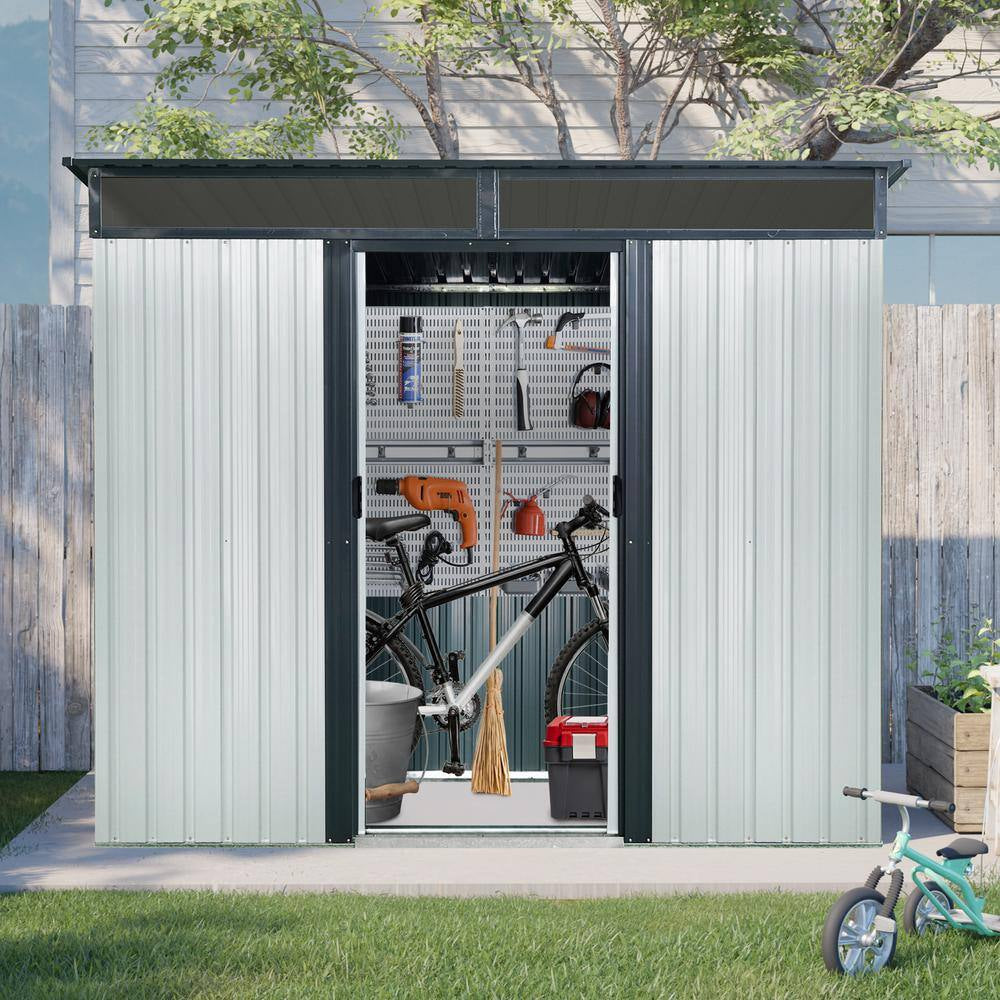 8 Ft. W X 6 Ft. D Metal Shed with Double Door and Window Transparent Plate (48 Sq. Ft.)