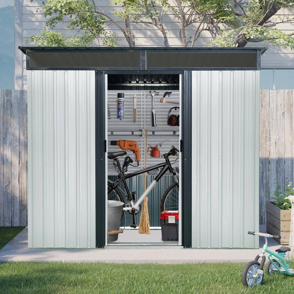 8 Ft. W X 6 Ft. D Metal Shed with Double Door and Window Transparent Plate (48 Sq. Ft.)