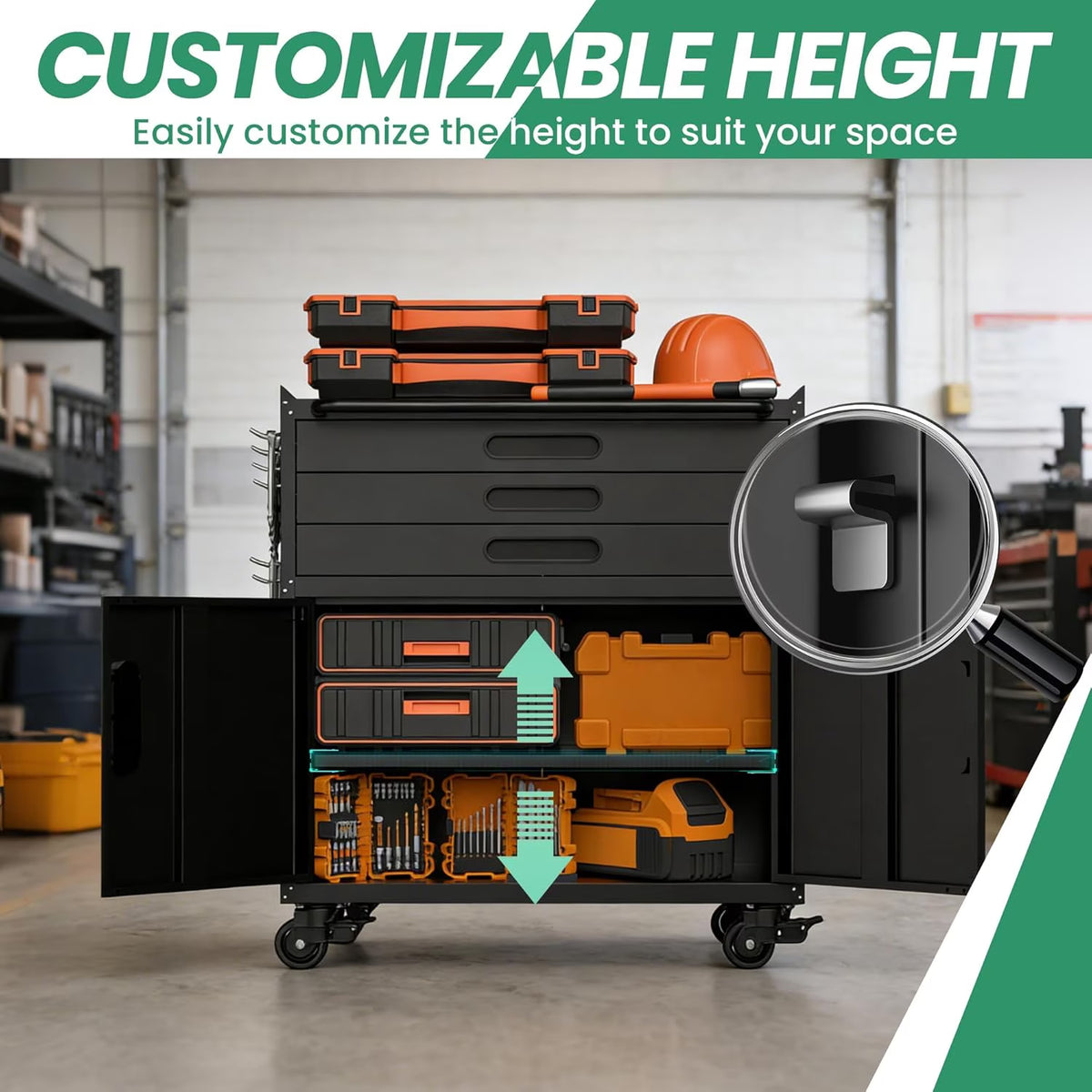 4-Piece Garage Storage Cabinet Set,Heavy Duty Metal Garage Cabinets System Workshop Set with 2 * Tall Tool Cabinets + 2 * Rolling Tool Cabinet