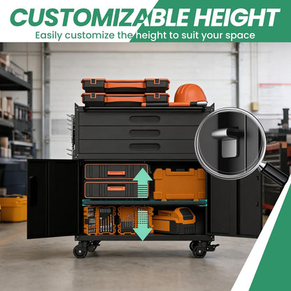 4-Piece Garage Storage Cabinet Set,Heavy Duty Metal Garage Cabinets System Workshop Set with 2 * Tall Tool Cabinets + 2 * Rolling Tool Cabinet
