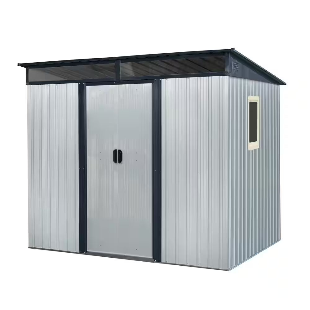 8 Ft. W X 6 Ft. D Metal Shed with Double Door and Window Transparent Plate (48 Sq. Ft.)