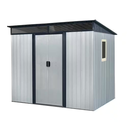 8 Ft. W X 6 Ft. D Metal Shed with Double Door and Window Transparent Plate (48 Sq. Ft.)