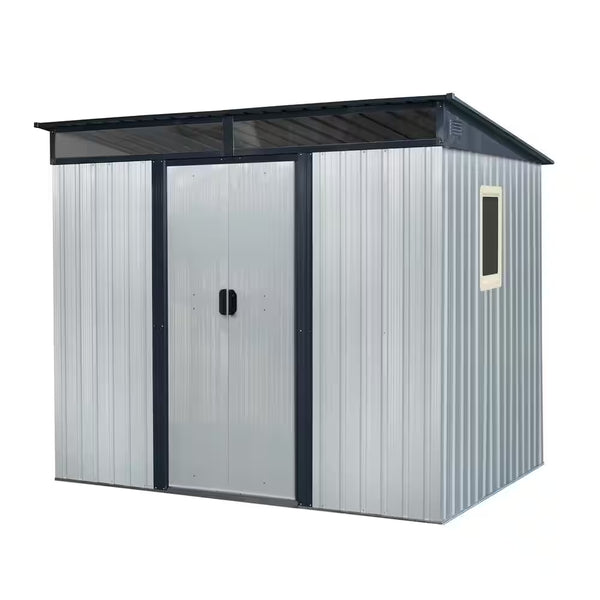 8 Ft. W X 6 Ft. D Metal Shed with Double Door and Window Transparent Plate (48 Sq. Ft.)