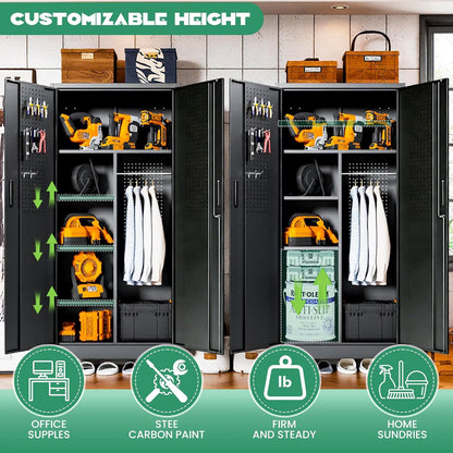 4-Piece Garage Storage Cabinet Set,Heavy Duty Metal Garage Cabinets System Workshop Set with 2 * Tall Tool Cabinets + 2 * Rolling Tool Cabinet