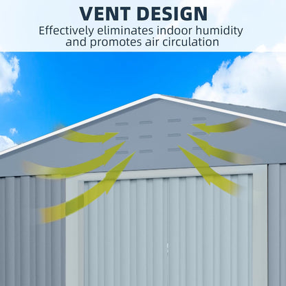 8X12FT Outdoor Metal Storage Shed, Lockable Weatherproof Garden Shed for Tools & Equipment, Durable Galvanized Steel with Sloping Roof & Ventilation, Ideal for Backyard, Patio & Garage Storage, Grey