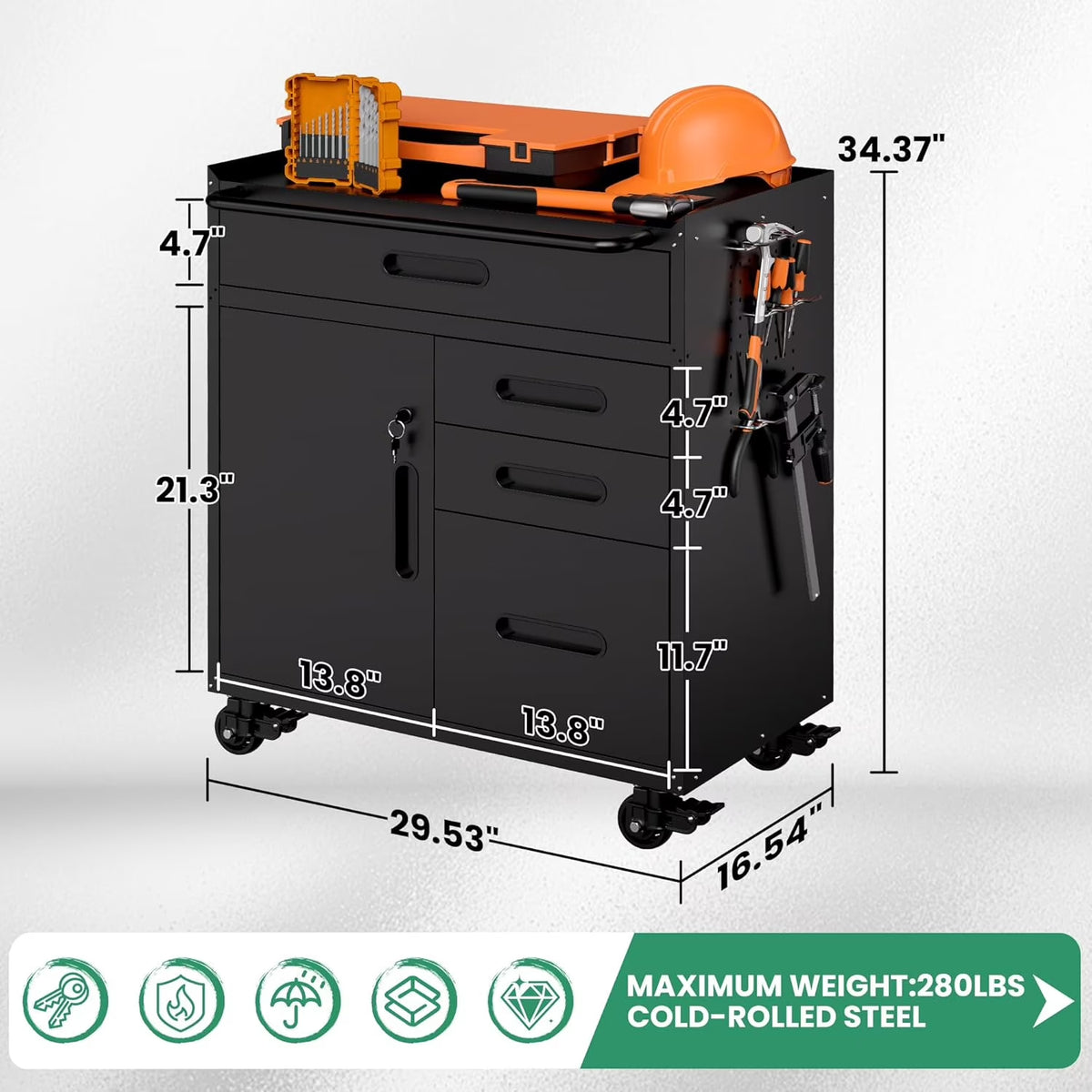 4-Piece Garage Storage Cabinet Set,Heavy Duty Metal Garage Cabinets System Workshop Set with 2 * Tall Tool Cabinets + 2 * Rolling Tool Cabinet