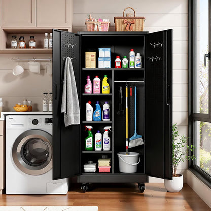 4-Piece Garage Storage Cabinet Set,Heavy Duty Metal Garage Cabinets System Workshop Set with 2 * Tall Tool Cabinets + 2 * Rolling Tool Cabinet