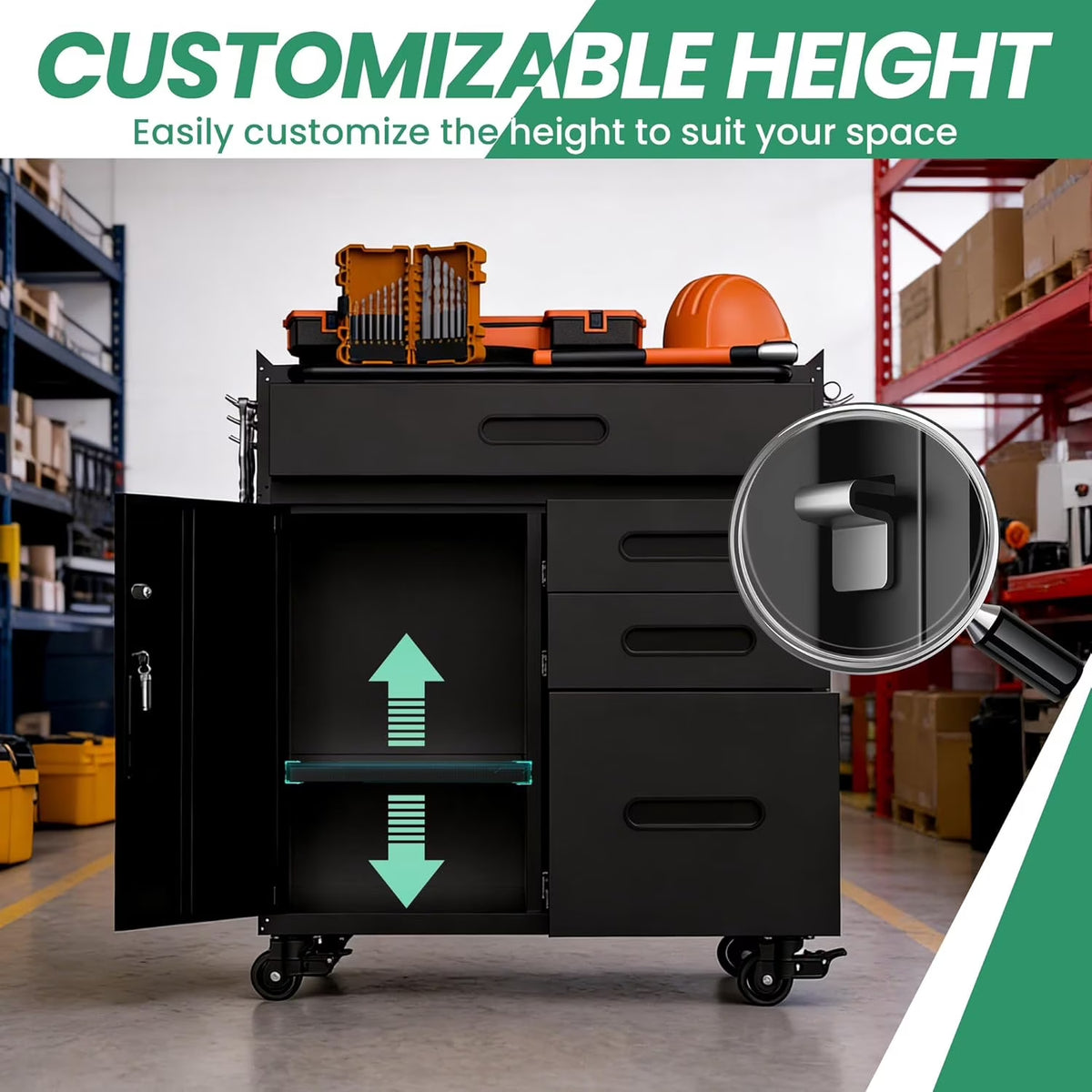 4-Piece Garage Storage Cabinet Set,Heavy Duty Metal Garage Cabinets System Workshop Set with 2 * Tall Tool Cabinets + 2 * Rolling Tool Cabinet