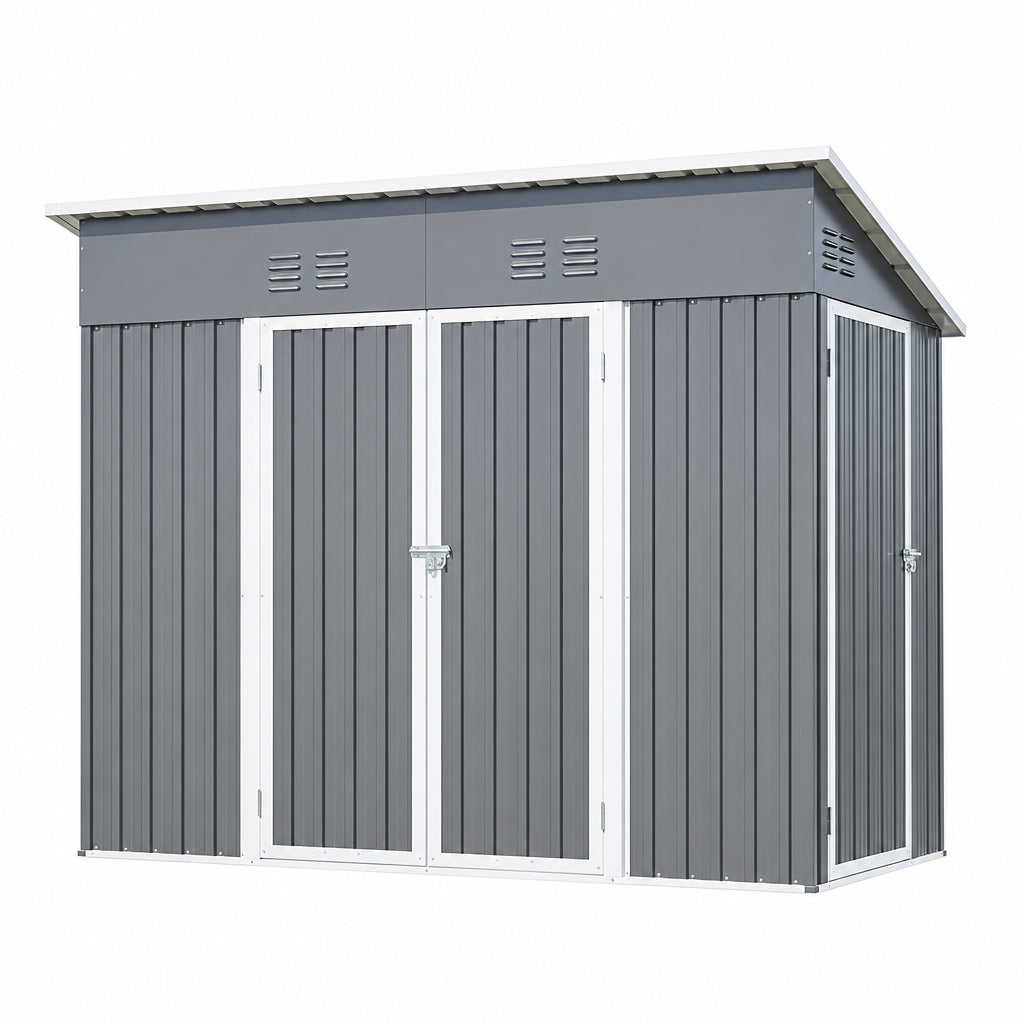 Storage Shed 4X8 Ft with Weatherproof Sloping Roof, Small Outdoor Shed with 4 Air Vents, Utility Metal Tool Storage Sheds with Lockable Doors for Garden, Backyard, Patio, Lawn, Grey