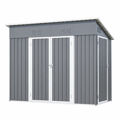 Storage Shed 4X8 Ft with Weatherproof Sloping Roof, Small Outdoor Shed with 4 Air Vents, Utility Metal Tool Storage Sheds with Lockable Doors for Garden, Backyard, Patio, Lawn, Grey