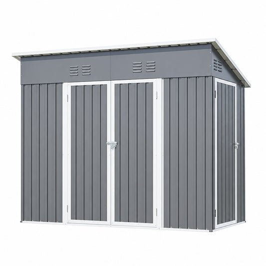 Storage Shed 4X8 Ft with Weatherproof Sloping Roof, Small Outdoor Shed with 4 Air Vents, Utility Metal Tool Storage Sheds with Lockable Doors for Garden, Backyard, Patio, Lawn, Grey