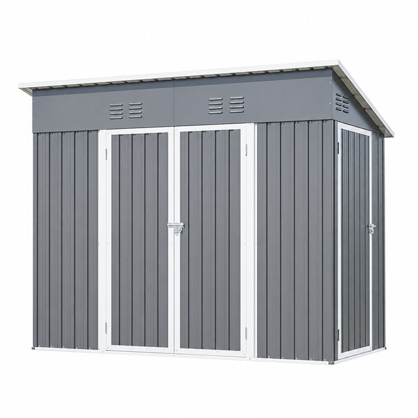 Storage Shed 4X8 Ft with Weatherproof Sloping Roof, Small Outdoor Shed with 4 Air Vents, Utility Metal Tool Storage Sheds with Lockable Doors for Garden, Backyard, Patio, Lawn, Grey