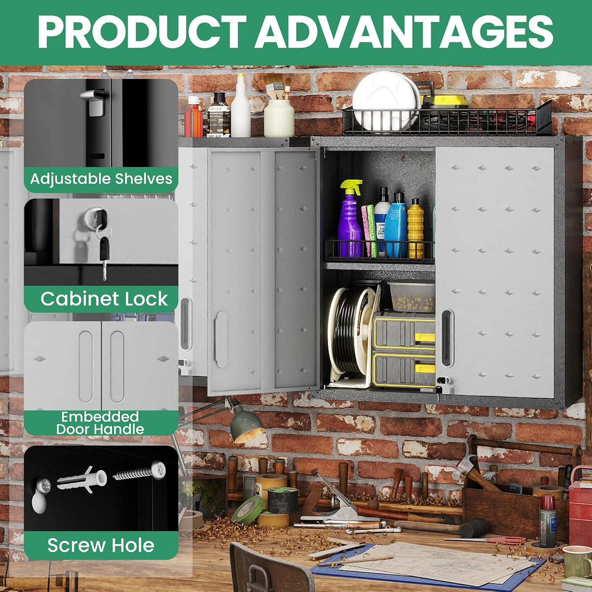 Garage Cabinet System | Heavy Duty Steel All-In-One Modular Garage Cabinet Set for Ultimate Workshop Organization | Easy Assembly Garage Storage Cabinets & Tool Bench