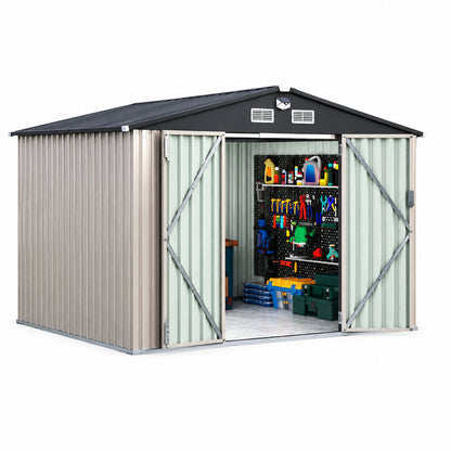 8X10 FT Metal Shed Outdoor Storage Shed with Solar Light, Lockable Door, Air Vents, Utility Sheds & Outdoor Storage, Durable outside Storage Sheds for Backyard Patio Lawn