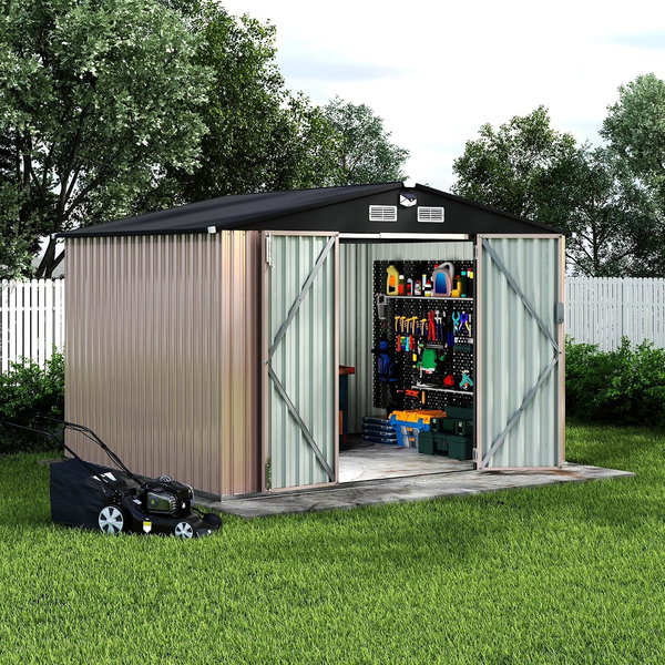 8X10 FT Metal Shed Outdoor Storage Shed with Solar Light, Lockable Door, Air Vents, Utility Sheds & Outdoor Storage, Durable outside Storage Sheds for Backyard Patio Lawn