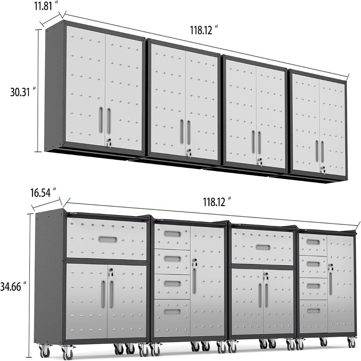 Garage Cabinet System | Heavy Duty Steel All-In-One Modular Garage Cabinet Set for Ultimate Workshop Organization | Easy Assembly Garage Storage Cabinets & Tool Bench