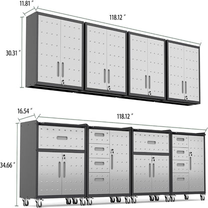 Garage Cabinet System | Heavy Duty Steel All-In-One Modular Garage Cabinet Set for Ultimate Workshop Organization | Easy Assembly Garage Storage Cabinets & Tool Bench