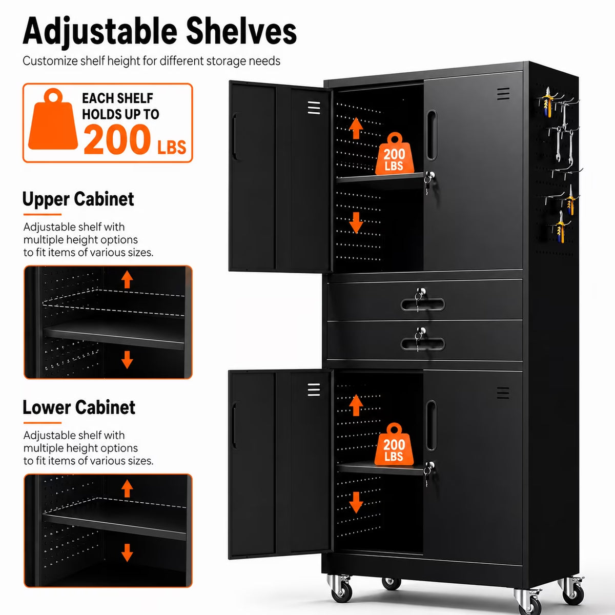 4-Piece Garage Storage Cabinet Set,Heavy Duty Metal Garage Cabinets System Workshop Set with 2 * Tall Tool Cabinets + 2 * Rolling Tool Cabinet