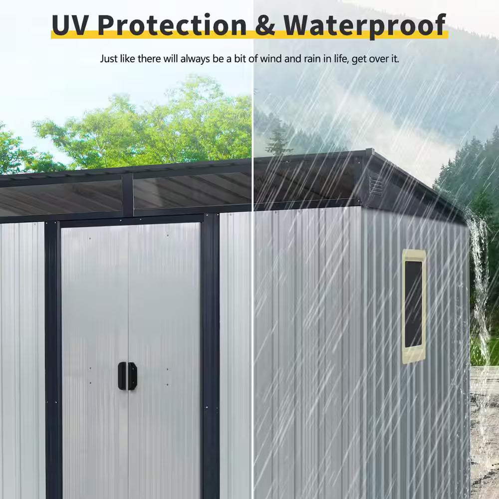8 Ft. W X 6 Ft. D Metal Shed with Double Door and Window Transparent Plate (48 Sq. Ft.)