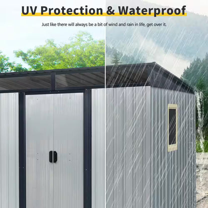 8 Ft. W X 6 Ft. D Metal Shed with Double Door and Window Transparent Plate (48 Sq. Ft.)