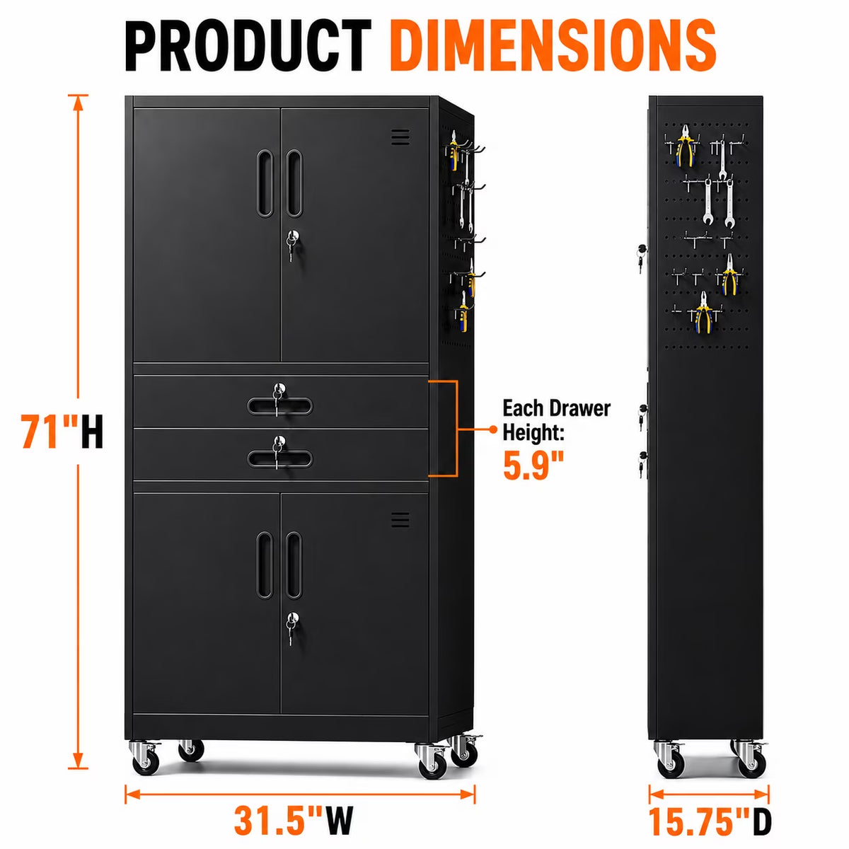 4-Piece Garage Storage Cabinet Set,Heavy Duty Metal Garage Cabinets System Workshop Set with 2 * Tall Tool Cabinets + 2 * Rolling Tool Cabinet