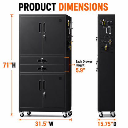 4-Piece Garage Storage Cabinet Set,Heavy Duty Metal Garage Cabinets System Workshop Set with 2 * Tall Tool Cabinets + 2 * Rolling Tool Cabinet